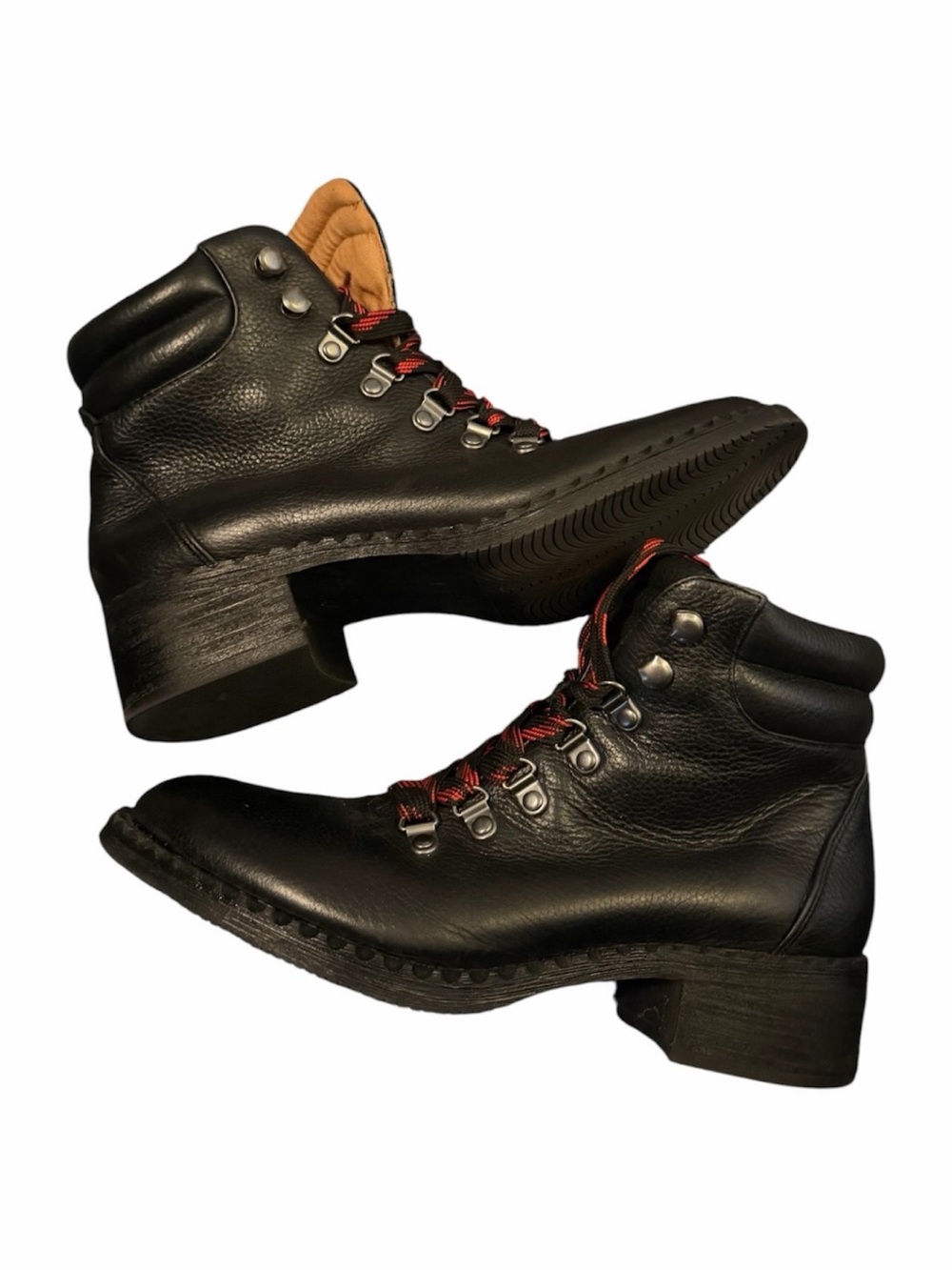 gentle souls Black Leather  Lace-Up Boots with Red Laces